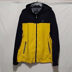 Vintage Nautica Mens XXL Jacket Yellow Navy Nylon Spellout Zip Hooded